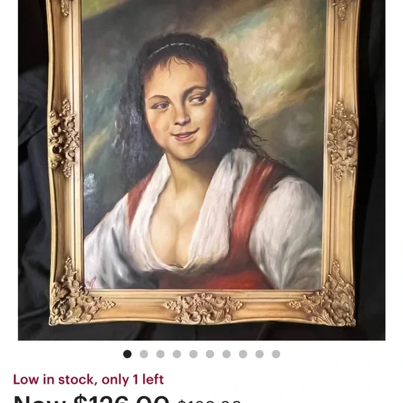 Reproduction Painting Portrait Gypsy Woman Bohemian Artist Signed VTG Framed
